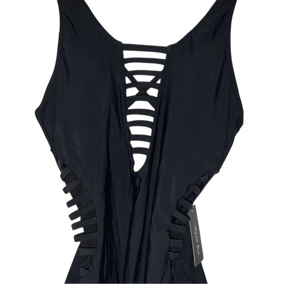 🖤 Aqua Eve Black Strappy One-Piece Swimsuit – Size 10 (NWT) - Picture 3 of 6